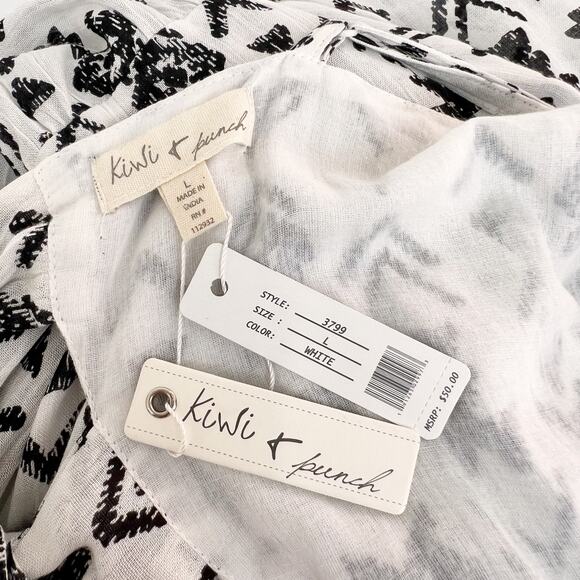 KIWI + PUNCH Southwestern Strappy Mini Dress White Black Open Tie Back Women's L - Picture 11 of 14